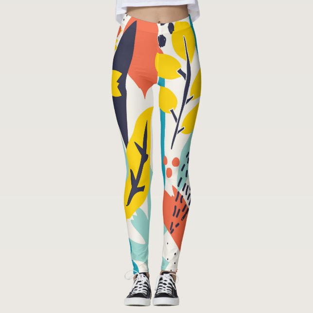 Handgemalte Blume, Blätter nahtlos. Leggings (Vorderseite)