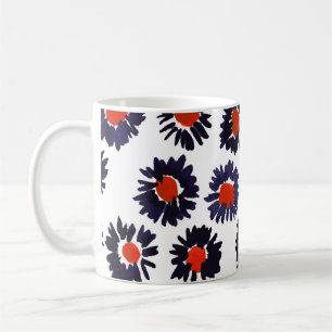 Handgemalte Blume, rot und blau. Kaffeetasse