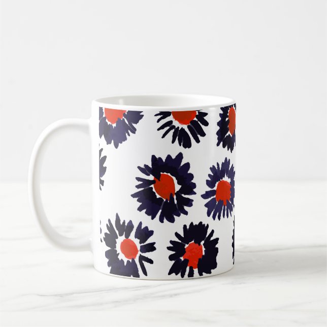 Handgemalte Blume, rot und blau. Kaffeetasse (Links)