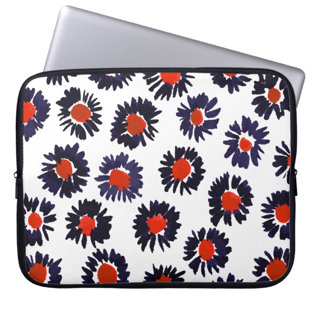 Handgemalte Blume, rot und blau. Laptopschutzhülle (Vorderseite)