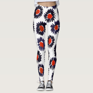 Handgemalte Blume, rot und blau. Leggings