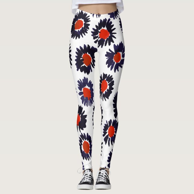 Handgemalte Blume, rot und blau. Leggings (Vorderseite)
