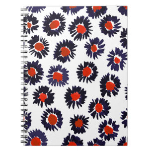 Handgemalte Blume, rot und blau. Notizblock