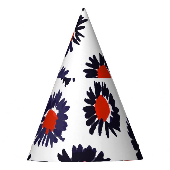 Handgemalte Blume, rot und blau. Partyhütchen (Vorderseite)