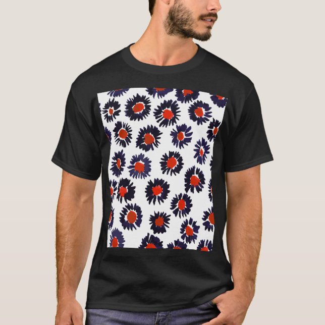Handgemalte Blume, rot und blau. T-Shirt (Vorderseite)