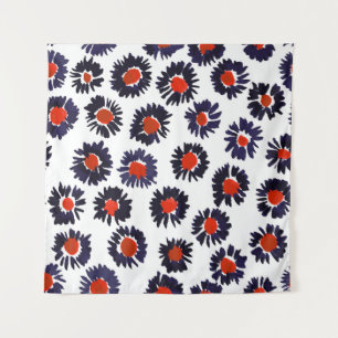 Handgemalte Blume, rot und blau. Wandteppich