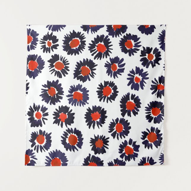 Handgemalte Blume, rot und blau. Wandteppich (Vorderseite)