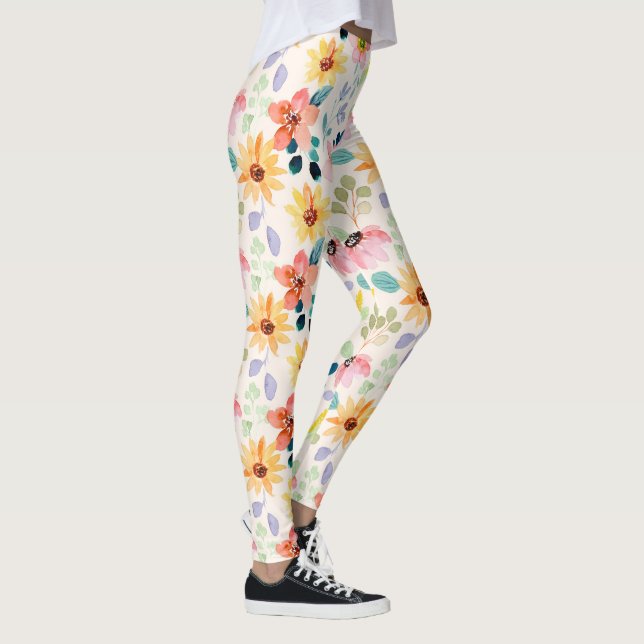 Handgemalte Blume Wasserfarben Garten farbenfroh Leggings (Rechts)