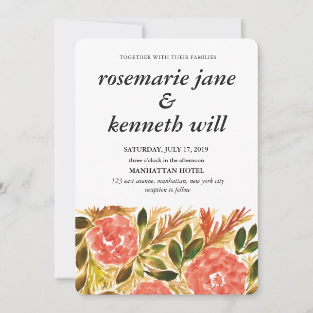 Handgemalte Blume zum Hochzeitsempfang Einladung (Vorderseite)