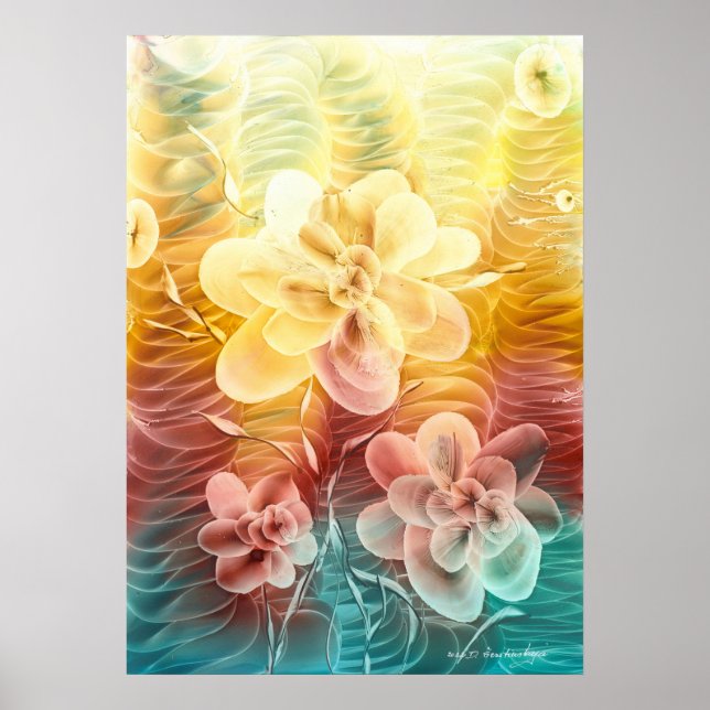 Handgemalte Blumen-Fantasie-Kunst Poster (Vorne)