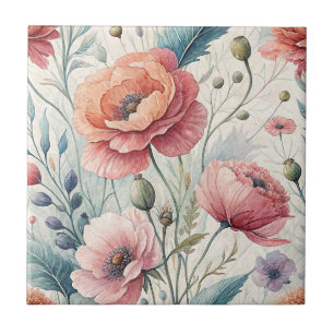 Handgemalte Blumen - Florales Design in Salbei und Fliese