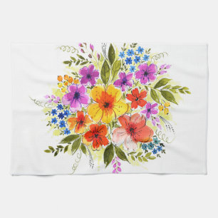 Handgemalte Blumen, leuchtendes Wasserfarbenbouque Geschirrtuch