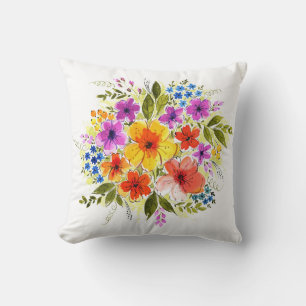 Handgemalte Blumen, leuchtendes Wasserfarbenbouque Kissen