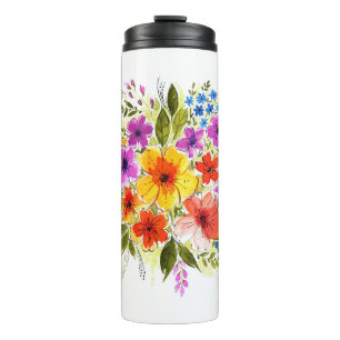 Handgemalte Blumen, leuchtendes Wasserfarbenbouque Thermosbecher