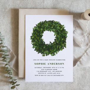 Handgemalte Boxwood Wreath Winter Baby Dusche Einladung