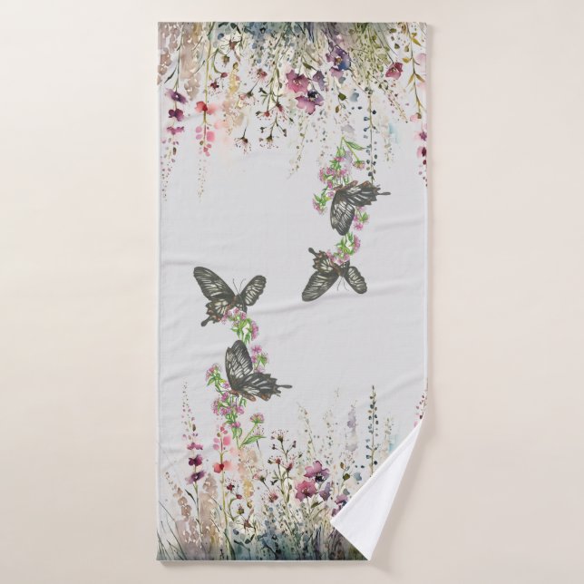 Handgemalte Ceylon-Rose Schmetterling Badhandtuch Set (Badehandtuch)