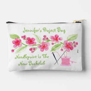 Handgemalte Cherry Blossom Needlepoint Zippered SM Zubehörtasche