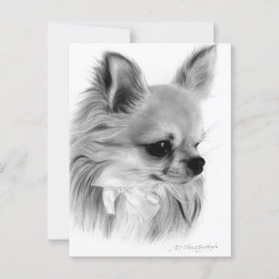 Handgemalte Chihuahua mit Bow Artwork Postkarte