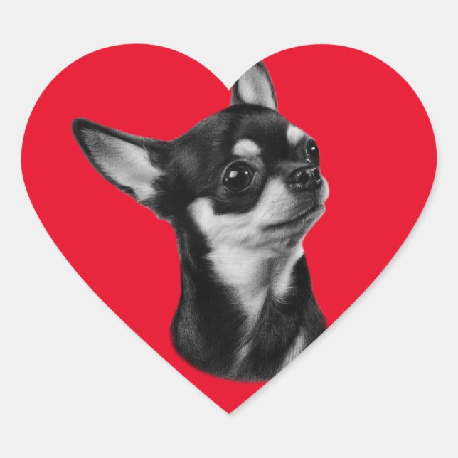 Handgemalte Chihuahua-Portrait Herz-Aufkleber (Vorderseite)