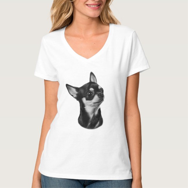 Handgemalte Chihuahua-Portrait T-Shirt (Vorderseite)