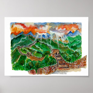 Handgemalte Chinesische Mauer Aquarell-Kunst Poster