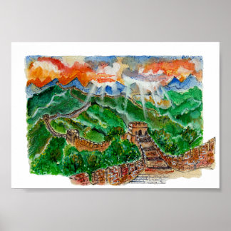Handgemalte Chinesische Mauer Aquarell-Kunst Poster