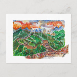 Handgemalte Chinesische Mauer Aquarell-Kunst Postkarte