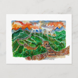 Handgemalte Chinesische Mauer Aquarell-Kunst Postkarte