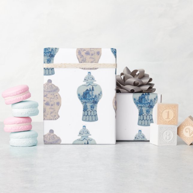 Handgemalte Chinoiserie Blue Ginger Jar Wrapping  Geschenkpapier (Babyparty)