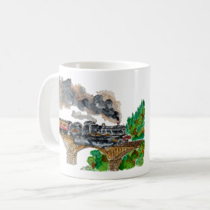 Handgemalte Dampflokomotiven Aquarell Kaffeetasse