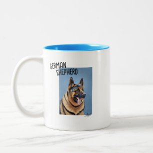 Handgemalte deutsche Schäfer Bust Portrait Zweifarbige Tasse