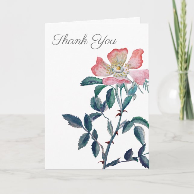 Handgemalte Elegante Wasserfarbe Wilde Rose Blume Dankeskarte (Vorderseite)