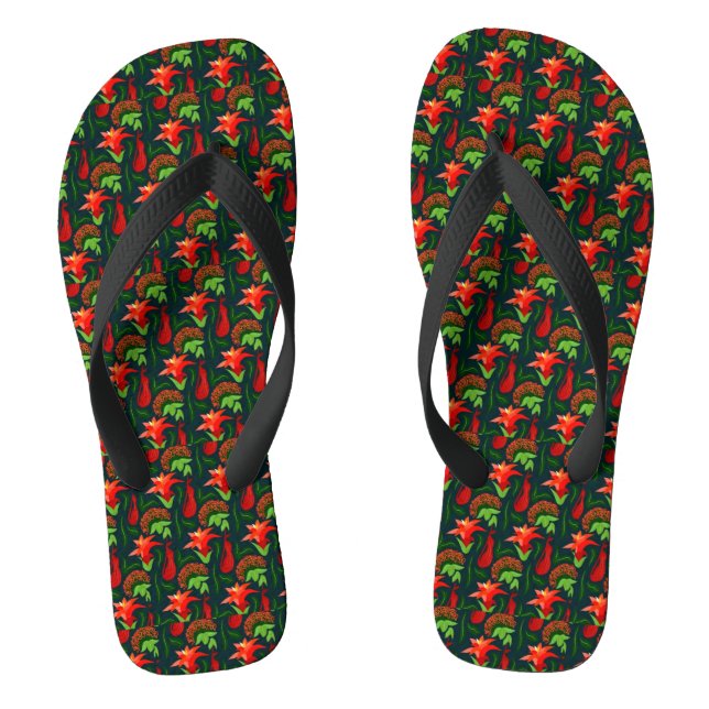 Handgemalte exotisch rote Blume Muster-15541 Flip Flops (Fußbett)
