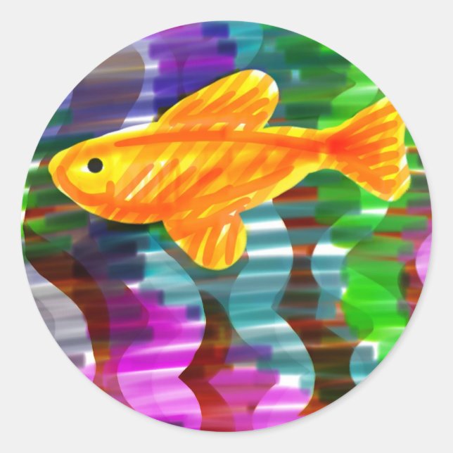 Handgemalte Fischkleber Runder Aufkleber (Vorderseite)