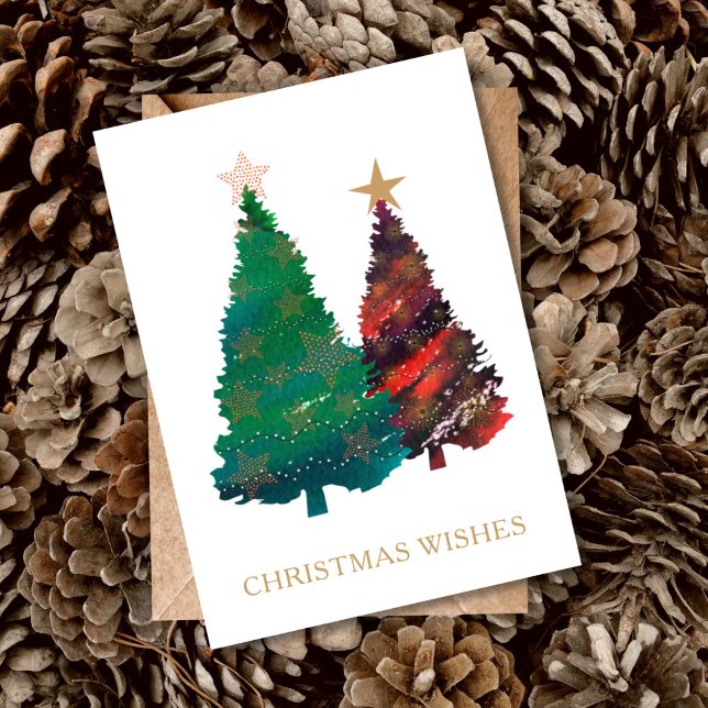 Handgemalte Funkelnd Weihnachtsbäume Einladung (Christmas Wishes Watercolor Christmas Trees)