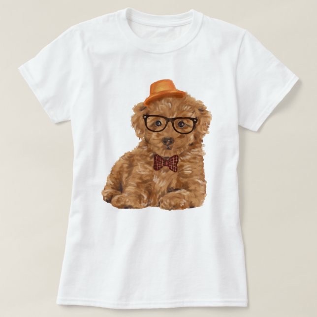 Handgemalte, geistiges Spielzeug-Poodle-Welpenhund T-Shirt (Design vorne)