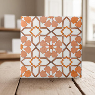 Handgemalte, geometrisch orange-marokkanische Ethn Fliese