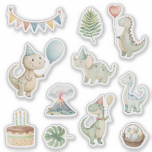 Handgemalte Happy Birthday Dinos Aufkleber