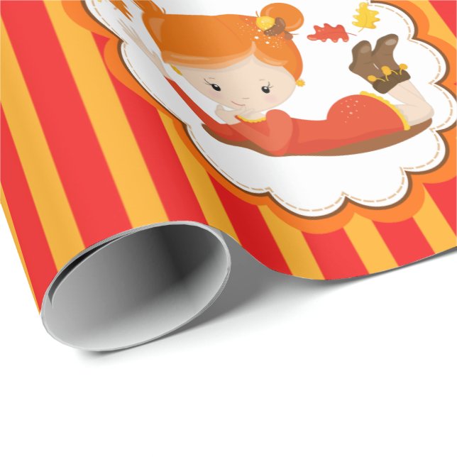 Handgemalte Herbst-Adorable-Girl Geschenkpapier (Rolleneckpunkt)