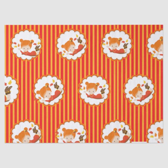 Handgemalte Herbst-Adorable-Girl-Gewebe Seidenpapier (Vorderseite)