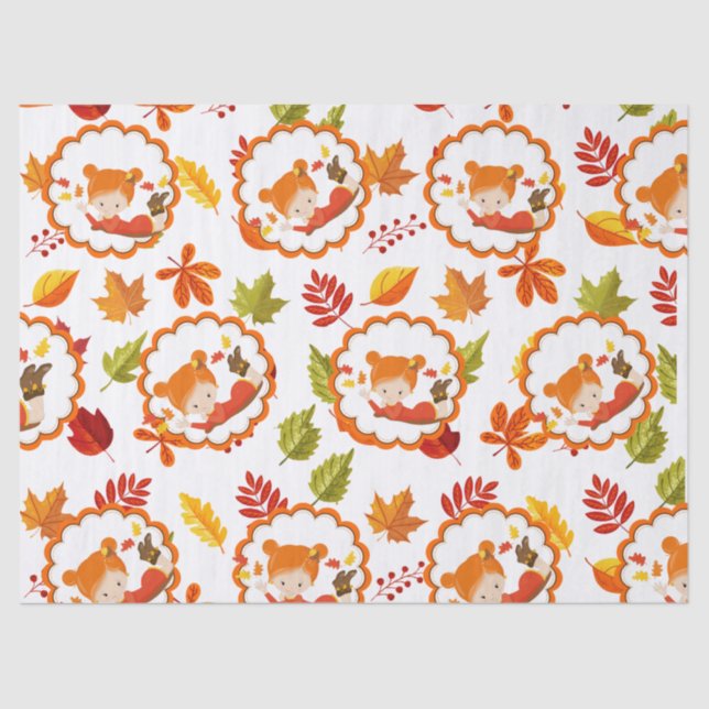 Handgemalte Herbst-Adorable-Girl-Gewebe Seidenpapier (Vorderseite)