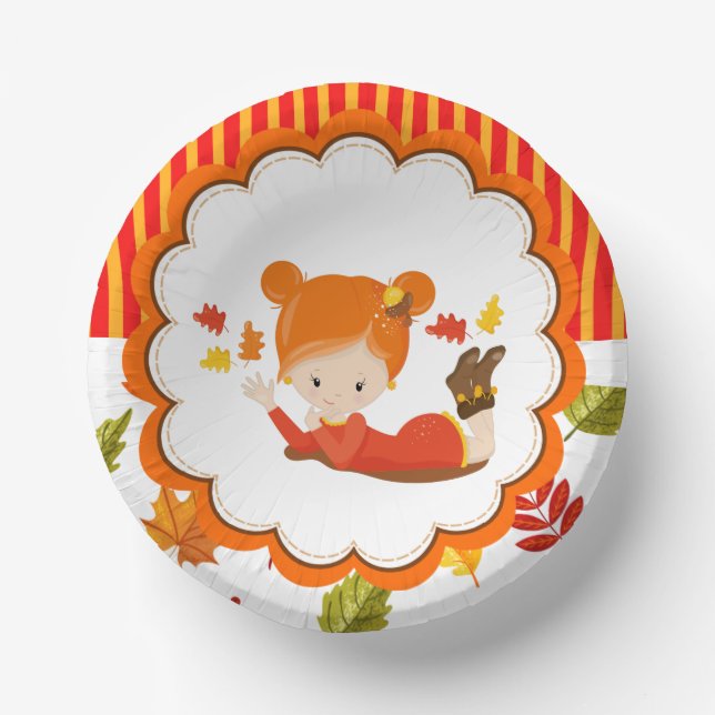 Handgemalte Herbst-Adorable-Girl Pappteller (Vorderseite)
