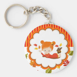 Handgemalte Herbst-Adorable-Girl Schlüsselanhänger