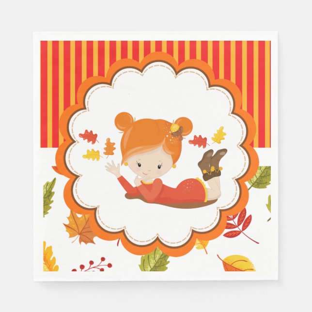 Handgemalte Herbst-Adorable-Girl Serviette (Vorderseite)