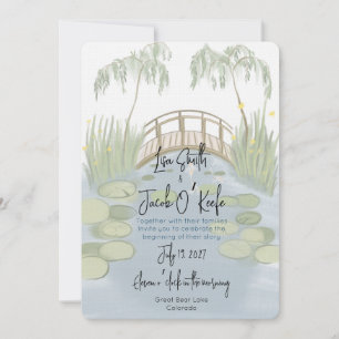 Handgemalte illustrierte Lilypads-Hochzeit Einladung