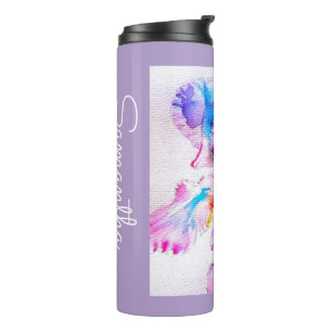 Handgemalte Iris Schwertlilien Blume Floral Wasser Thermosbecher