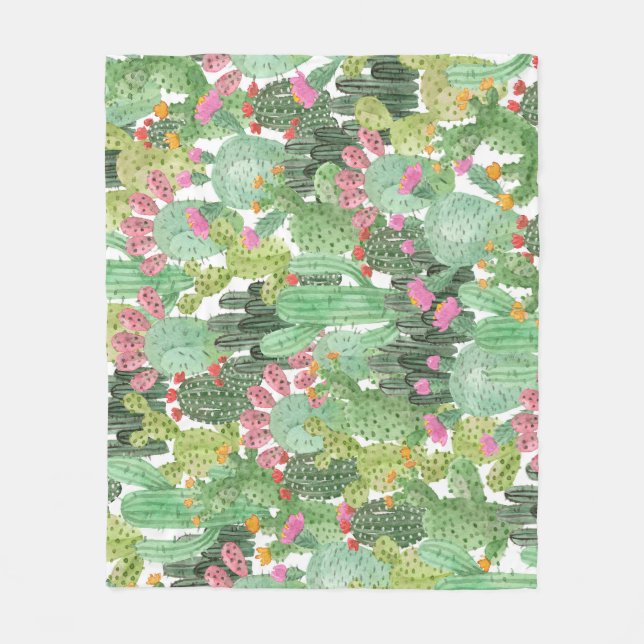 Handgemalte Kakteen: Wüstengrün Fleecedecke (Vorderseite)