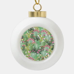 Handgemalte Kakteen: Wüstengrün Keramik Kugel-Ornament
