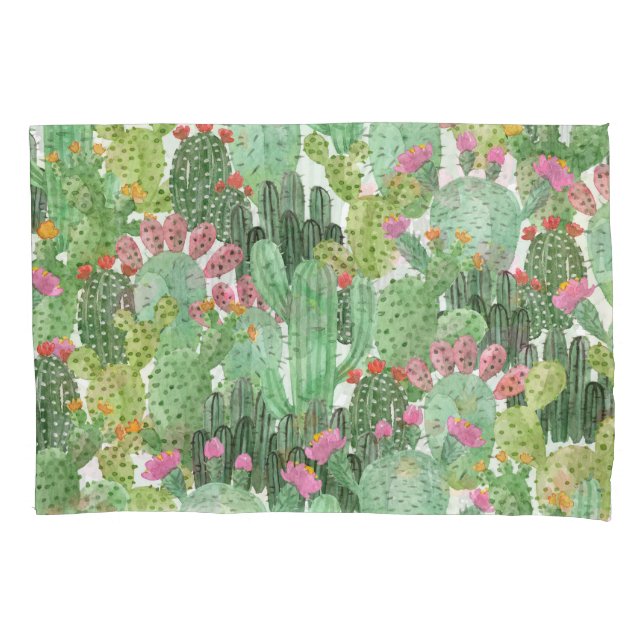 Handgemalte Kakteen: Wüstengrün Kissenbezug (Vorderseite)