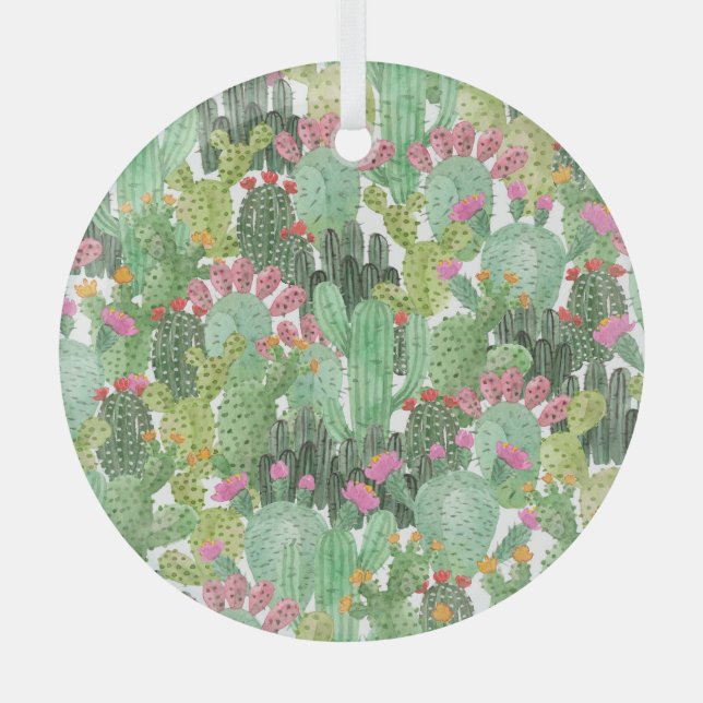 Handgemalte Kakteen: Wüstengrün Ornament Aus Glas (Vorderseite)